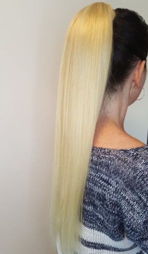 Kucyk doczepiany 65cm z naturalnych włosów, kolor  jasny blond 120g