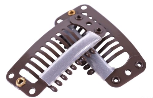 Spinka clip in 32mm z silikonem kolor ciemny brąz 9 zębów