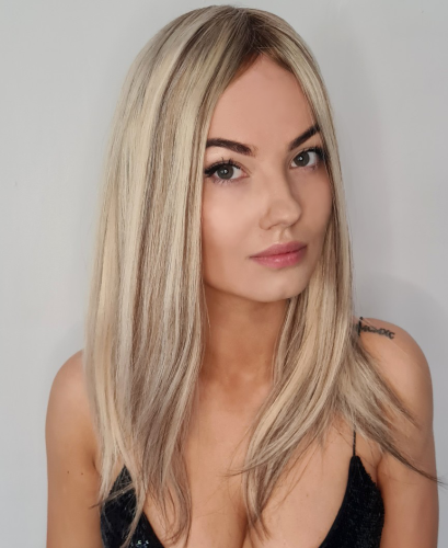 Topper clip in KOSTARYKA  40cm baza 15x15cm jasny blond baleyage z odrostem