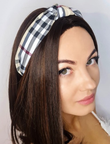 Opaska do włosów turban w kratkę