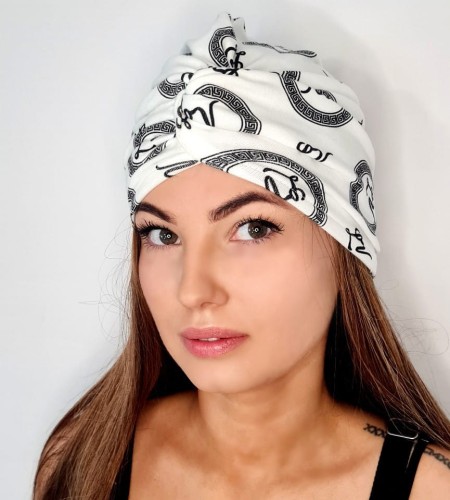 Turban z bawełny Sztokholm biały z printem