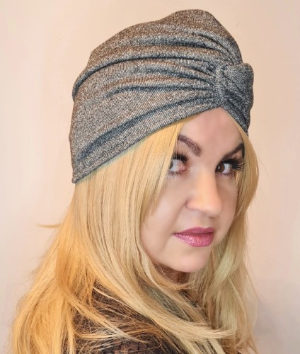 Turban z bawełny Hanower ciemno szary z połyskiem