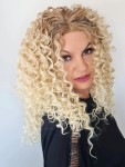 Peruka syntetyczna kręcone włosy SESZELE 55cm z siatką lace front chłodny blond z odrostem 