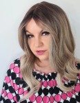 Peruka syntetyczna z grzywką LIBERIA 45cm chłodny blond baleyage  ombre z odrostem 