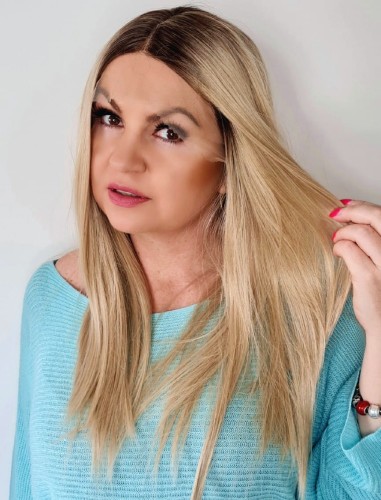 Peruka syntetyczna TONGA 60cm z siatką lace front słoneczny jasny blond z odrostem