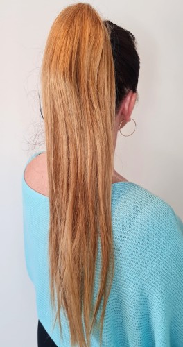 Kucyk doczepiany 60cm z naturalnych włosów, kolor bardzo ciemny blond w odcieniu rudości 100g