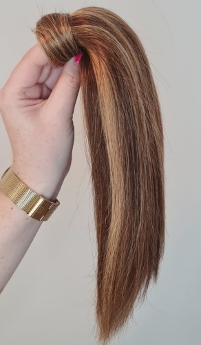 Kucyk doczepiany z naturalnych włosów 30cm, kolor jasny brąz baleyage 60g 