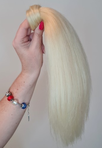 Kucyk doczepiany 30cm z naturalnych włosów, kolor  jasny blond 60g 