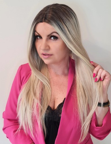 Peruka syntetyczna ANDALUZJA 65cm z siatką lace front chłodny blond z odrostem
