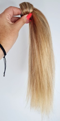 Kucyk doczepiany 30cm z naturalnych włosów, kolor  miodowy blond baleyage 60g 