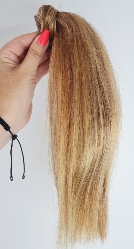Kucyk doczepiany 30cm z naturalnych włosów, kolor bardzo ciemny blond baleyage 60g 