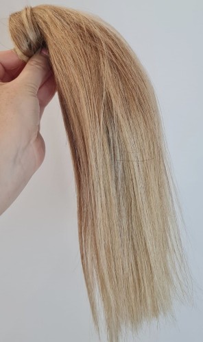 Kucyk doczepiany 30cm z naturalnych włosów, kolor  jasny blond baleyage 60g 