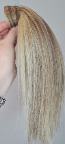 Kucyk doczepiany 30cm z naturalnych włosów, kolor chłodny blond baleyage 60g