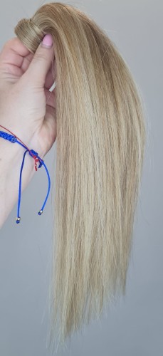 Kucyk doczepiany 35cm z naturalnych włosów, kolor  jasny blond baleyage 60g 