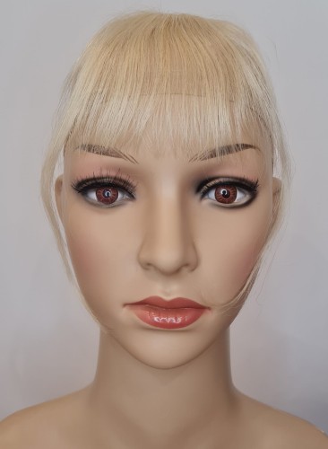 Grzywka doczepiana z naturalnych włosów clip in, ręczne wykonanie kolor platynowy blond