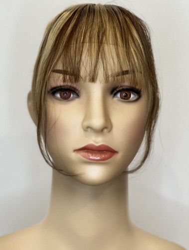 Grzywka doczepiana z naturalnych włosów clip in, ręczne wykonanie kolor brąz ciemny blond baleyage
