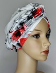 Turban z bawełny biały w kwiaty FLOWER