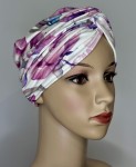 Turban z bawełny biały z ciemno różowymi kwiatami MAGNOLIA