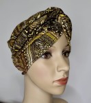 Turban z bawełny brązowy w orientalne żółte wzory ORIENT