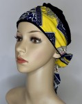 Turban  czarny z niebiesko-żółtą szarfą z nadrukiem BRATYS