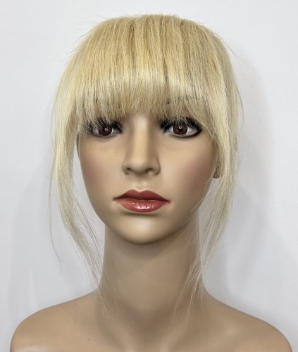 Grzywka doczepiana z naturalnych włosów clip in gęste włosy kolor platynowy blond