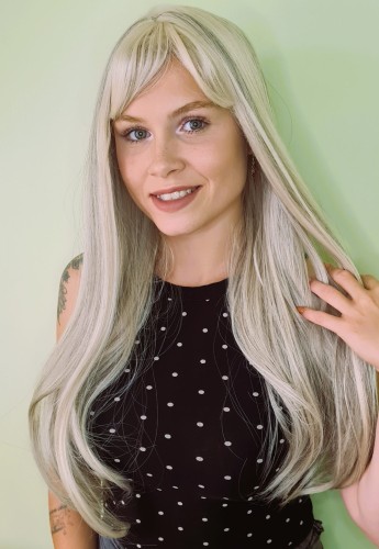 Peruka syntetyczna z grzywką ARLES 50cm perłowy blond
