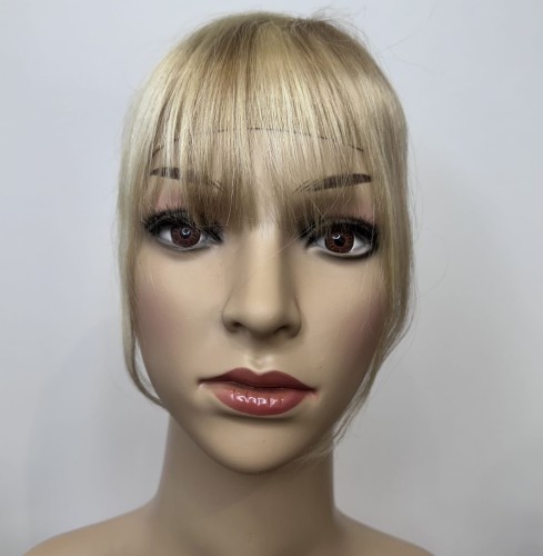 Grzywka doczepiana z naturalnych włosów clip in, ręczne wykonanie kolor blond baleyage