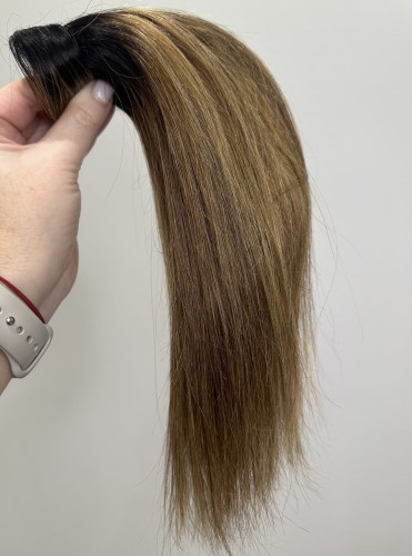 Kucyk doczepiany 30cm z naturalnych włosów, ombre, bardzo ciemny brąz, naturalny brąz baleyage 60g