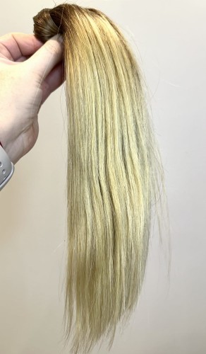 Kucyk doczepiany 30cm z naturalnych włosów, ombre, jasny brąz, blond 60g