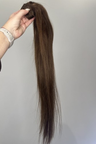 Kucyk doczepiany 60cm z naturalnych włosów, kolor naturalny brąz 100g