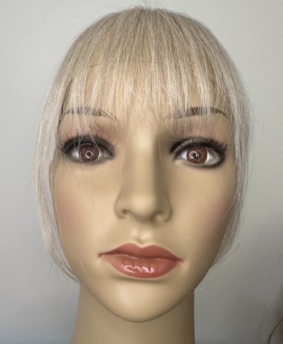 Grzywka doczepiana z naturalnych włosów clip in, ręczne wykonanie kolor gołębi blond