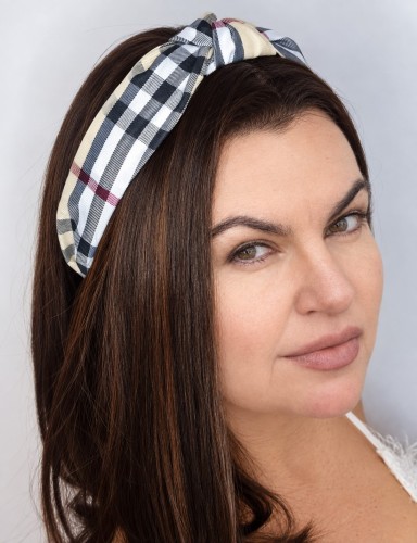 Opaska do włosów turban w kratkę