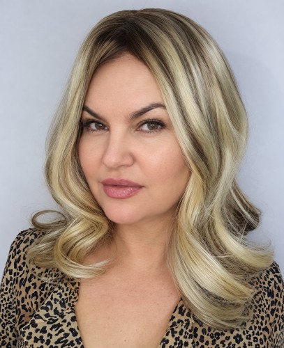 Topper clip in BOLONIA 40cm baza 15x15cm chłodny blond baleyage z odrostem